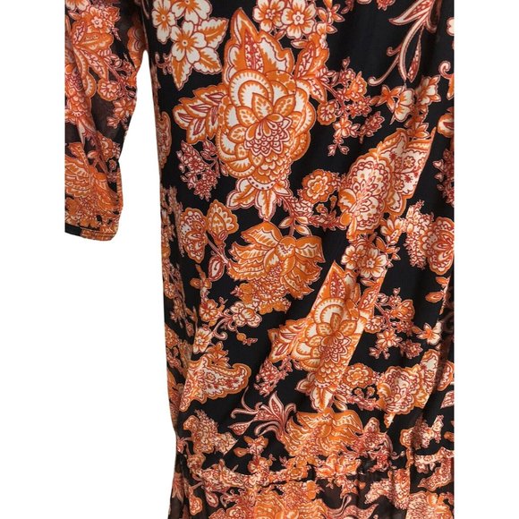Banana Moon Womens Floral Black & Orange 3/4 Sleeve Boho Dress Nylon Blend M - Picture 4 of 6